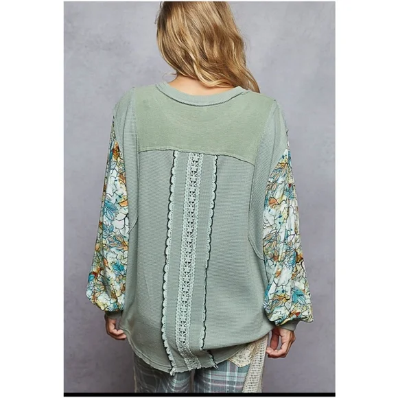 POL Sage Green Star Patch Long Sleeve Top - Picture 3 of 3